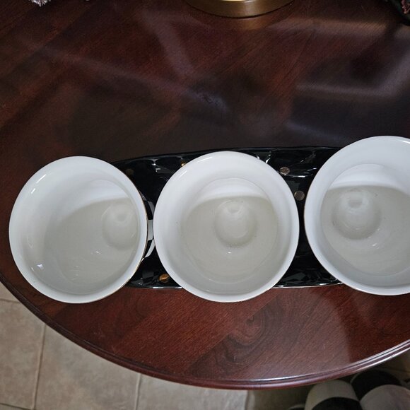 RARE 3 MACKENZIE CHILDS COURTLY CHECK BLACK TIE CERAMIC HERB POT CONTAINER TRAY - Picture 8 of 14